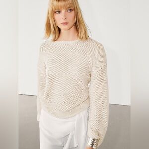 Massimo Dutti Boat-Neck Cream Open Knit Sweater